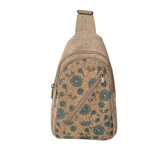 Natural Cork Floral Sling Crossbody Bag