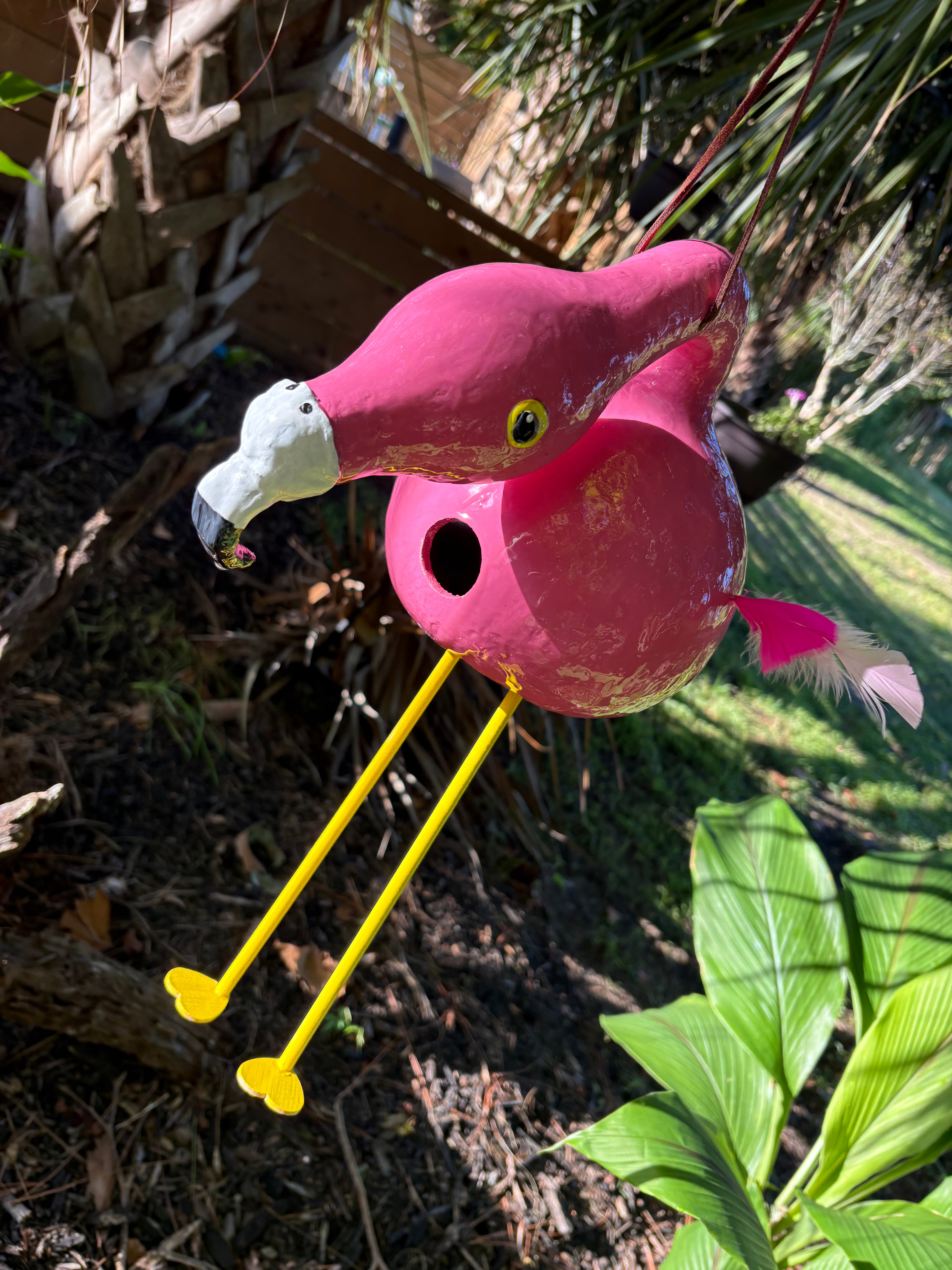 Handcrafted Flamingo Gourd Birdhouse