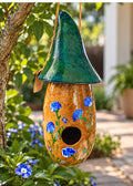 Hand-Painted Gourd Birdhouse – Blue Floral Cottage